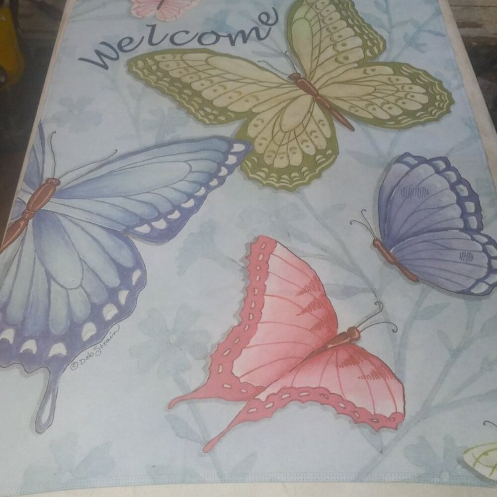 Welcome Butterflies Spring Deb Strain Fabric Garden Banner Flag